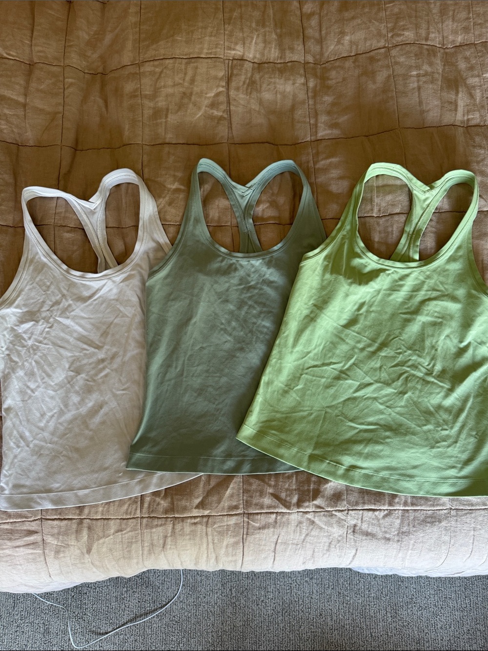 lululemon athletica Racerback Tank Trio in White, Sage & Lime Green
